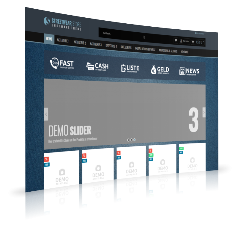 Shopware Theme Template Streetwear (Fashion - schwarz blau)